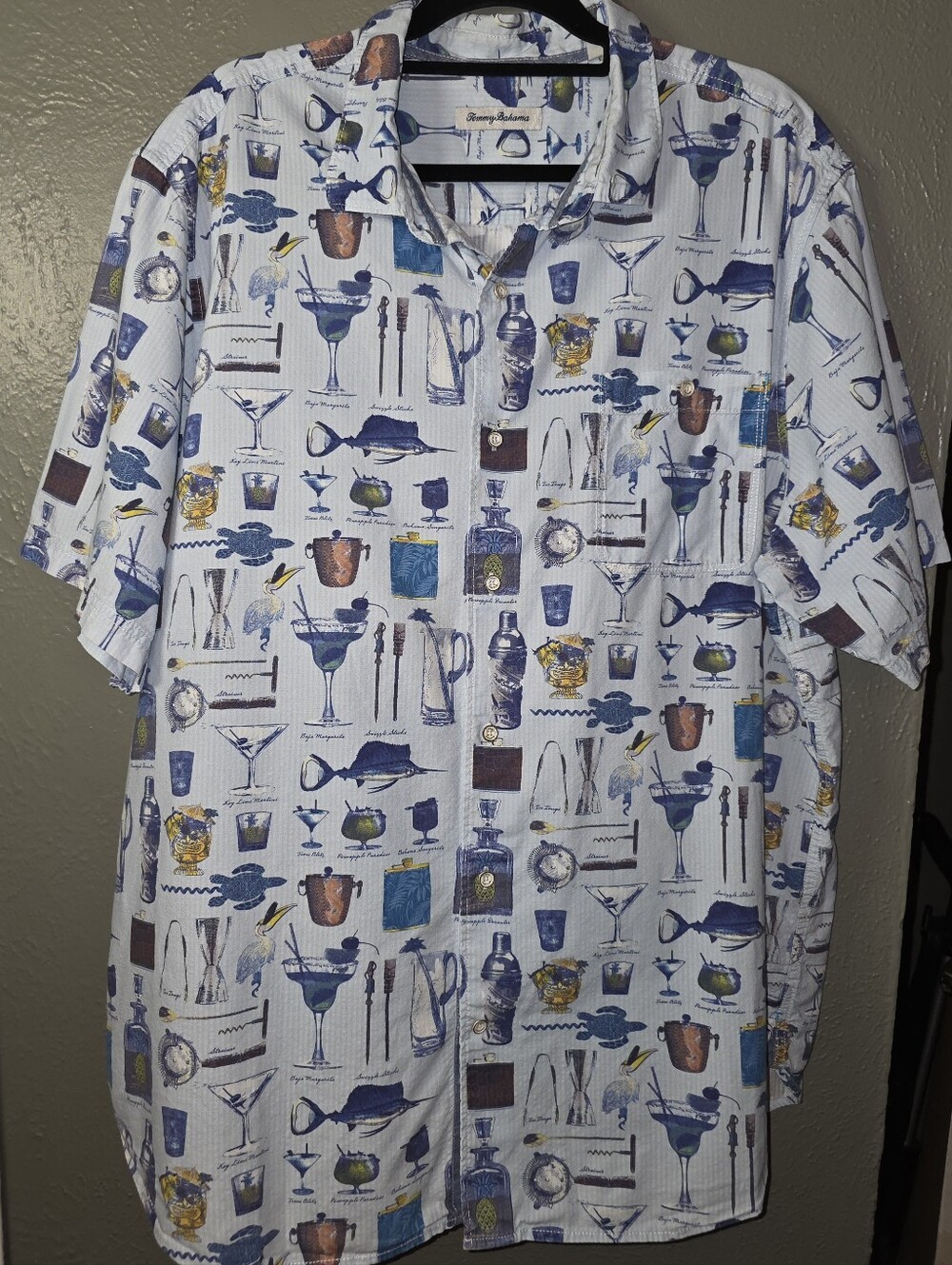 Tommy Bahama Nova Wave Well Stocked Camp Shirt Men's 2XLT Blue Cocktails